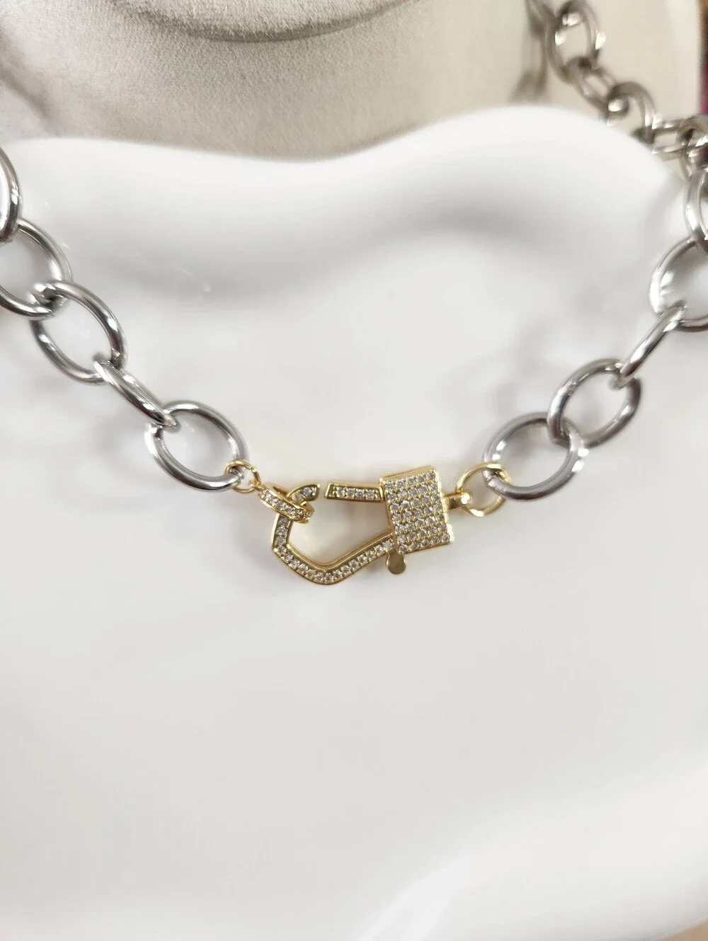 Two Tone Chunky Iced Clasp Necklace